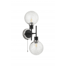 Mingle 2 Light IP44 Wall Light in Satin Nickel & Satin Black with Crackled Clear Glass Shades
