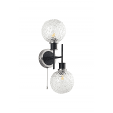 Mingle 2 Light IP44 Wall Light in Satin Nickel & Satin Black with Crumple Clear Glass Shades