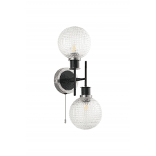 Mingle 2 Light IP44 Wall Light in Satin Nickel & Satin Black with Diamond Pattern Clear Glass Shades
