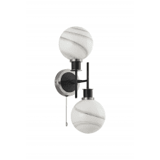 Mingle 2 Light IP44 Wall Light in Satin Nickel & Satin Black with Marble Effect Glass Shades