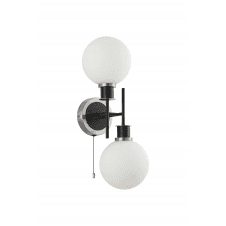 Mingle 2 Light IP44 Wall Light in Satin Nickel & Satin Black with Opal Glass Shades