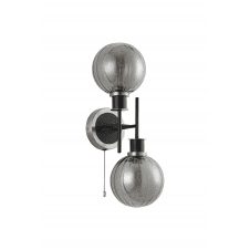 Mingle 2 Light IP44 Wall Light in Satin Nickel & Satin Black with Smoke Plated Segment Glass Shades