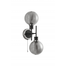 Mingle 2 Light IP44 Wall Light in Satin Nickel & Satin Black with Smoke Plated Smooth/Ribbed Glass Shades
