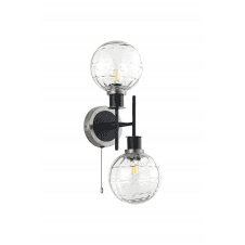 Mingle 2 Light IP44 Wall Light in Satin Nickel & Satin Black with Textured Melting Clear Glass Shades