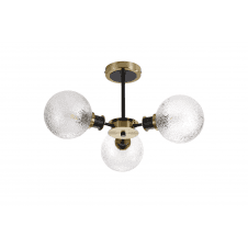 Mingle 3 Light IP44 Semi-Flush in Brass & Satin Black with Dimpled Clear Glass Shades