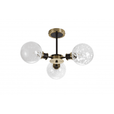 Mingle 3 Light IP44 Semi-Flush in Brass & Satin Black with White Confetti Glass Shades