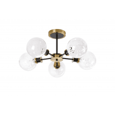 Mingle 5 Light IP44 Semi-Flush in Brass and Satin Black with White Confetti Glass Shades