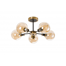 Mingle 5 Light IP44 Semi-Flush in Brass & Satin Black with Amber Plated Glass Shades