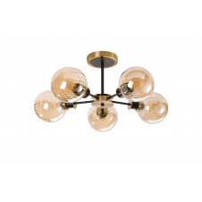 Mingle 5 Light IP44 Semi-Flush in Brass & Satin Black with Amber Plated Segment Glass Shades