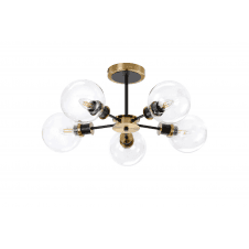 Mingle 5 Light IP44 Semi-Flush in Brass & Satin Black with Clear Glass Shades