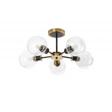 Mingle 5 Light IP44 Semi-Flush in Brass & Satin Black with Clear Segment Glass Shades