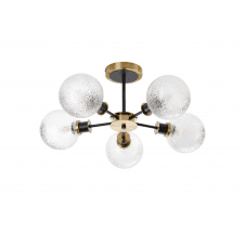 Mingle 5 Light IP44 Semi-Flush in Brass & Satin Black with Dimpled Clear Glass Shades