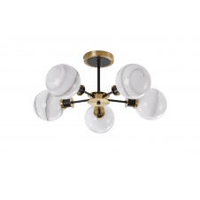 Mingle 5 Light IP44 Semi-Flush in Brass & Satin Black with Marble Effect Glass Shades