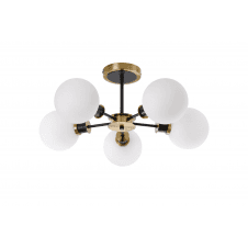 Mingle 5 Light IP44 Semi-Flush in Brass & Satin Black with Opal Glass Shades