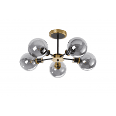 Mingle 5 Light IP44 Semi-Flush in Brass & Satin Black with Smoke Plated Glass Shades