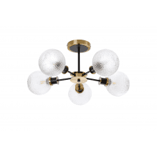 Mingle 5 Light IP44 Semi-Flush in Brass & Satin Black with Textured Diamond Pattern Clear Glass Shades