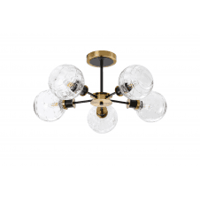 Mingle 5 Light IP44 Semi-Flush in Brass & Satin Black with Textured Melting Clear Glass Shades