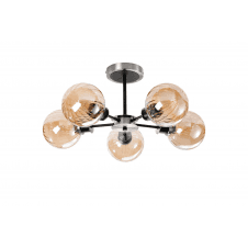 Mingle 5 Light IP44 Semi-Flush in Satin Nickel & Satin Black with Amber Plated Segment Glass Shades