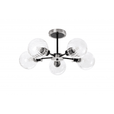 Mingle 5 Light IP44 Semi-Flush in Satin Nickel & Satin Black with Clear Segment Glass Shades