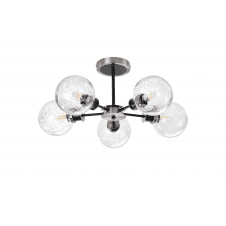 Mingle 5 Light IP44 Semi-Flush in Satin Nickel & Satin Black with Crackled Clear Glass Shades