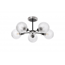 Mingle 5 Light IP44 Semi-Flush in Satin Nickel & Satin Black with Diamond Pattern Clear Glass Shades
