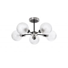 Mingle 5 Light IP44 Semi-Flush in Satin Nickel & Satin Black with Dimpled Clear Glass Shades