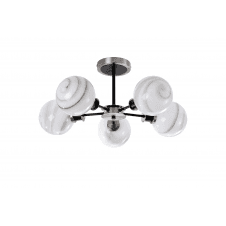 Mingle 5 Light IP44 Semi-Flush in Satin Nickel & Satin Black with Marble Effect Glass Shades