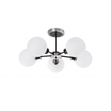 Mingle 5 Light IP44 Semi-Flush in Satin Nickel & Satin Black with Opal Glass Shades