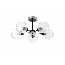 Mingle 5 Light IP44 Semi-Flush in Satin Nickel & Satin Black with Ribbed Clear Glass Shades