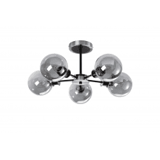 Mingle 5 Light IP44 Semi-Flush in Satin Nickel & Satin Black with Smoke Plated Glass Shades