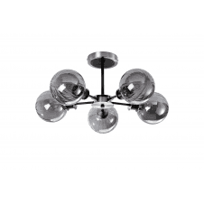Mingle 5 Light IP44 Semi-Flush in Satin Nickel & Satin Black with Smoke Plated Segment Glass Shades