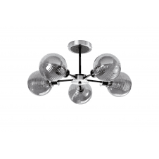 Mingle 5 Light IP44 Semi-Flush in Satin Nickel & Satin Black with Smoke Plated Smooth/Ribbed Glass Shades