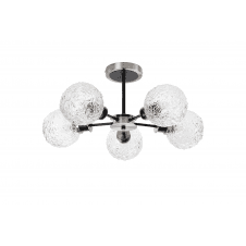 Mingle 5 Light IP44 Semi-Flush in Satin Nickel & Satin Black with Textured Crumple Clear Glass Shades