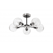 Mingle 5 Light IP44 Semi-Flush in Satin Nickel & Satin Black with Textured Melting Clear Glass Shades