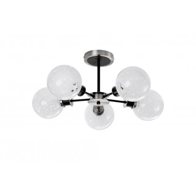 Mingle 5 Light IP44 Semi-Flush in Satin Nickel & Satin Black with White Confetti Glass Shades