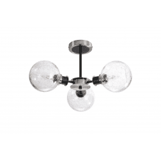 Mingle IP20 3 Light Semi-Flush in Satin Nickel & Satin Black with Crackled Clear Glass Shades