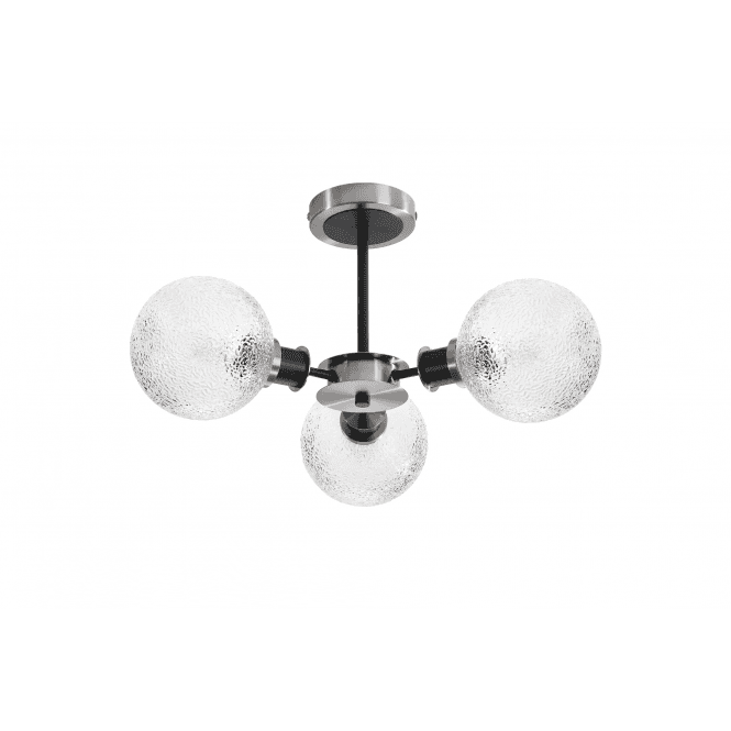 Mingle IP20 3 Light Semi-Flush in Satin Nickel & Satin Black with Dimpled Clear Glass Shades