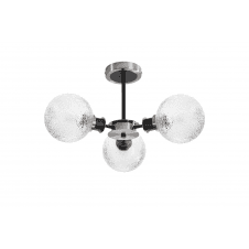 Mingle IP20 3 Light Semi-Flush in Satin Nickel & Satin Black with Dimpled Clear Glass Shades