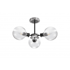 Mingle IP20 3 Light Semi-Flush in Satin Nickel & Satin Black with Ribbed Clear Glass Shades