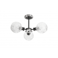 Mingle IP20 3 Light Semi-Flush in Satin Nickel & Satin Black with Textured Crumple Clear Glass Shades