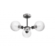 Mingle IP20 3 Light Semi-Flush in Satin Nickel & Satin Black with Textured Diamond Pattern Clear Glass Shades