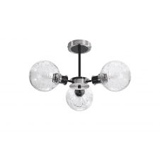 Mingle IP20 3 Light Semi-Flush in Satin Nickel & Satin Black with Textured Melting Clear Glass Shades