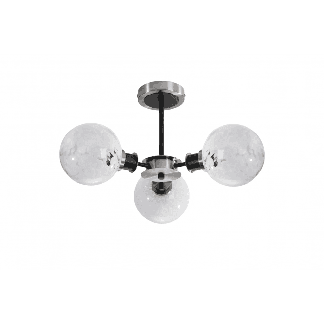 Mingle IP20 3 Light Semi-Flush in Satin Nickel & Satin Black with White Confetti Glass Shades