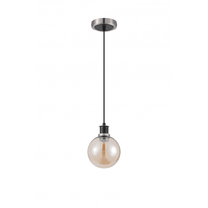 Mingle IP20 Pendant in Satin Nickel & Satin Black with 15cm Amber Plated Glass Shade