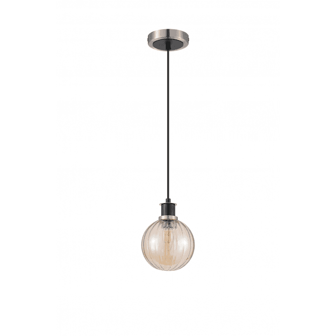Mingle IP20 Pendant in Satin Nickel & Satin Black with 15cm Amber Plated Segment Glass Shade