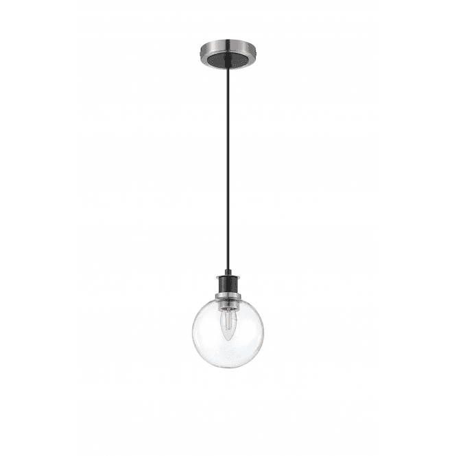 Mingle IP20 Pendant in Satin Nickel & Satin Black with 15cm Clear Glass Shade