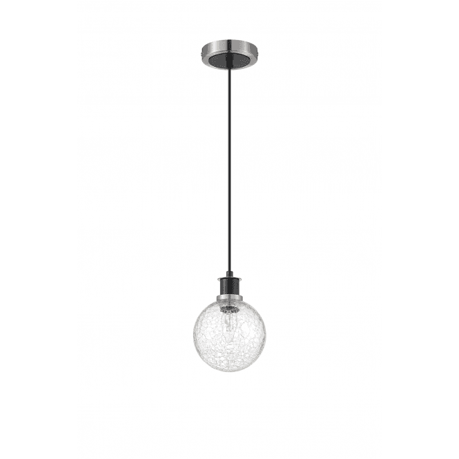 Mingle IP20 Pendant in Satin Nickel & Satin Black with 15cm Crackled Clear Glass Shade