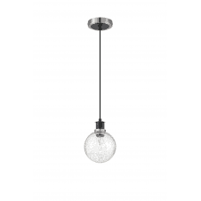 Mingle IP20 Pendant in Satin Nickel & Satin Black with 15cm Crackled Clear Glass Shade