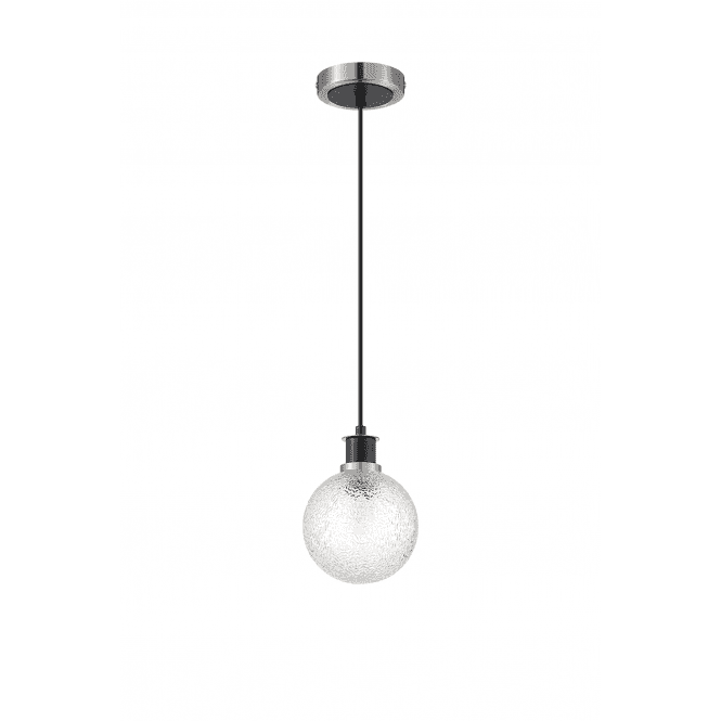 Mingle IP20 Pendant in Satin Nickel & Satin Black with 15cm Dimpled Clear Glass Shade