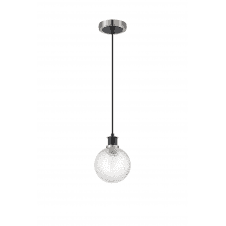 Mingle IP20 Pendant in Satin Nickel & Satin Black with 15cm Dimpled Clear Glass Shade